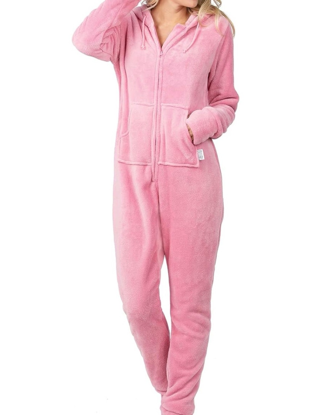 Pajamagram Cozy Pink Fleece women’s Onesie Pajamas - Hooded Zip Front